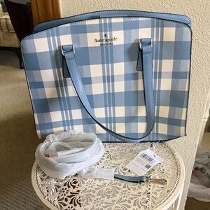 Kate Spade Medium Blue and White Gingham Satchel Like New